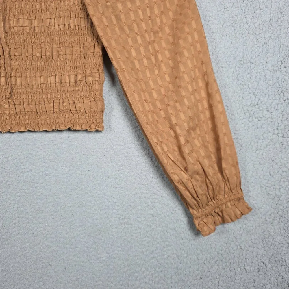 American Eagle Blouse Top Womens Medium Brown Smocked Cropped Peasant Picnic NWT